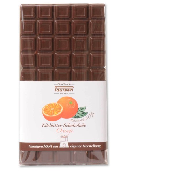 100g handgeschöpfte Schokoladentafeln Edelbitter 60% mit Orangen