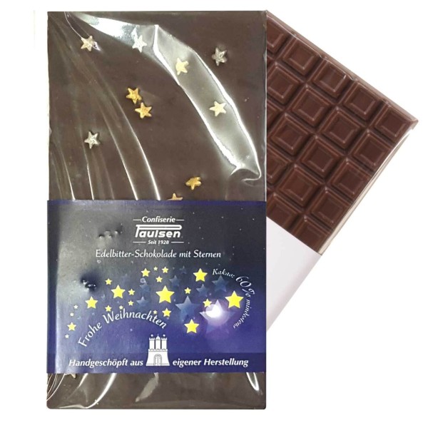Edelbitter Schokoladentafel mit Sternen 100g